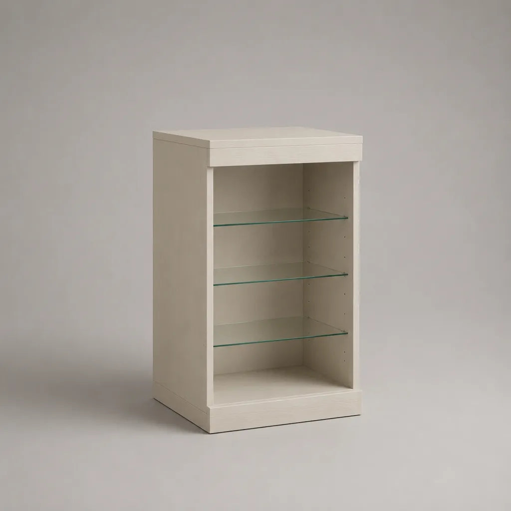 Rechteckiges Sideboard aus MDF mit 3 verstellbaren Glasböden, Weiß/Transparent, 60 × 40 × 100 cm