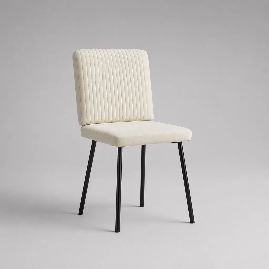 Gepolsterter Esszimmerstuhl mit Polyester-Chenille und Stahlgestell, Creme/Schwarz, 49 × 55 × 84 cm