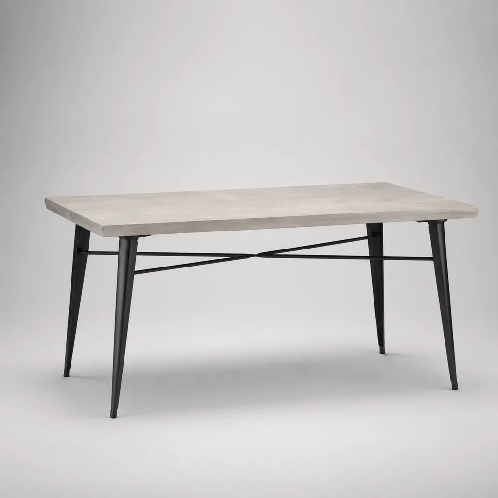Rechteckiger Esstisch aus melaminharzbeschichteter Spanplatte und Stahl, Hellgrau in Betonoptik/Schwarz, 120 × 70 × 75 cm