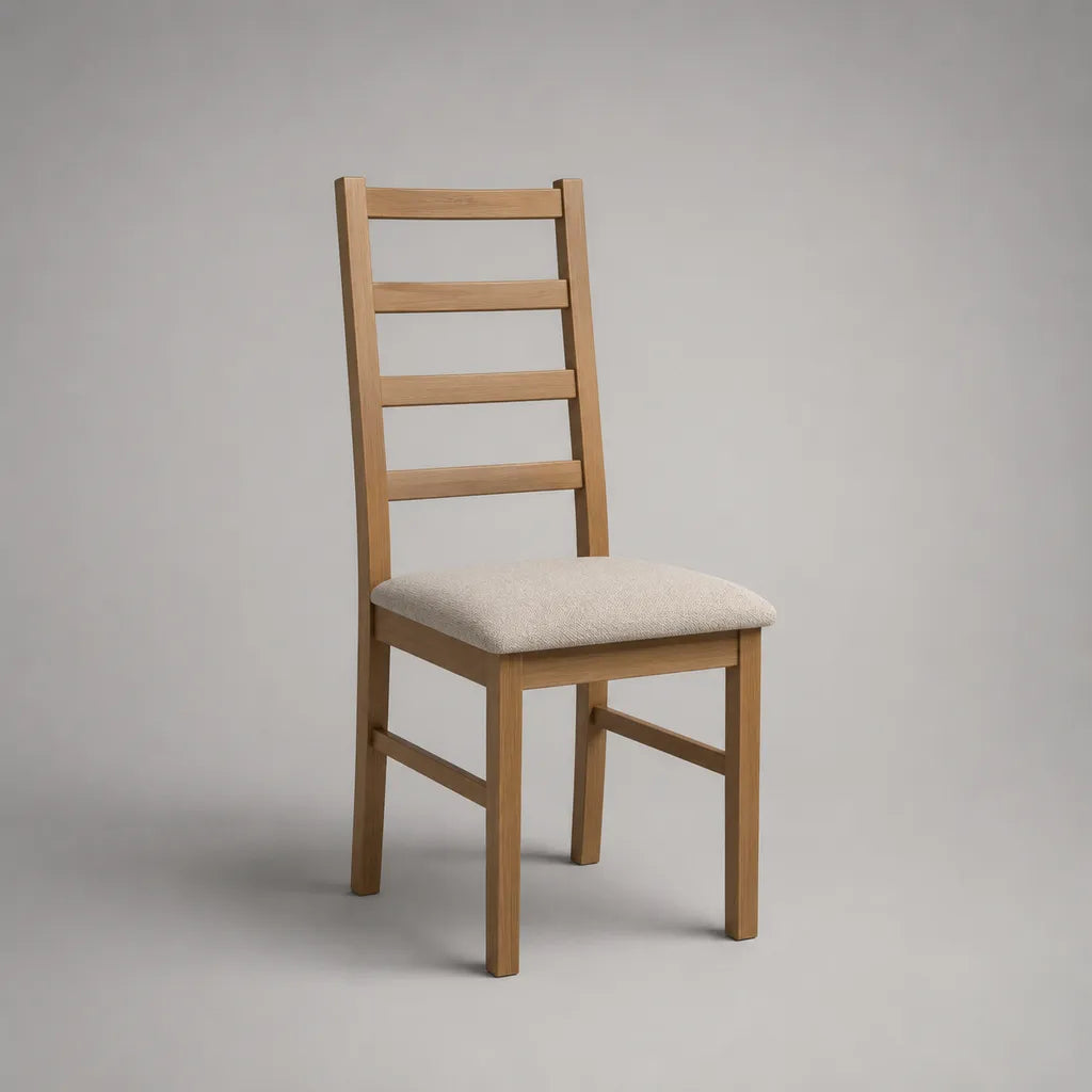 Gepolsterter Esszimmerstuhl aus massivem Eichenholz, Natur/Beige, 45 × 52 × 98 cm