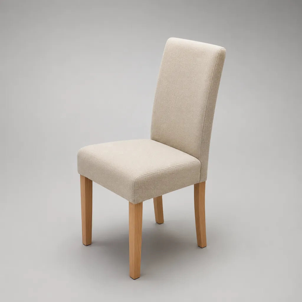 Esszimmerstuhl Polsterstuhl mit Polyesterbezug und Massivholzgestell Beige/Natur 45 × 55 × 96 cm