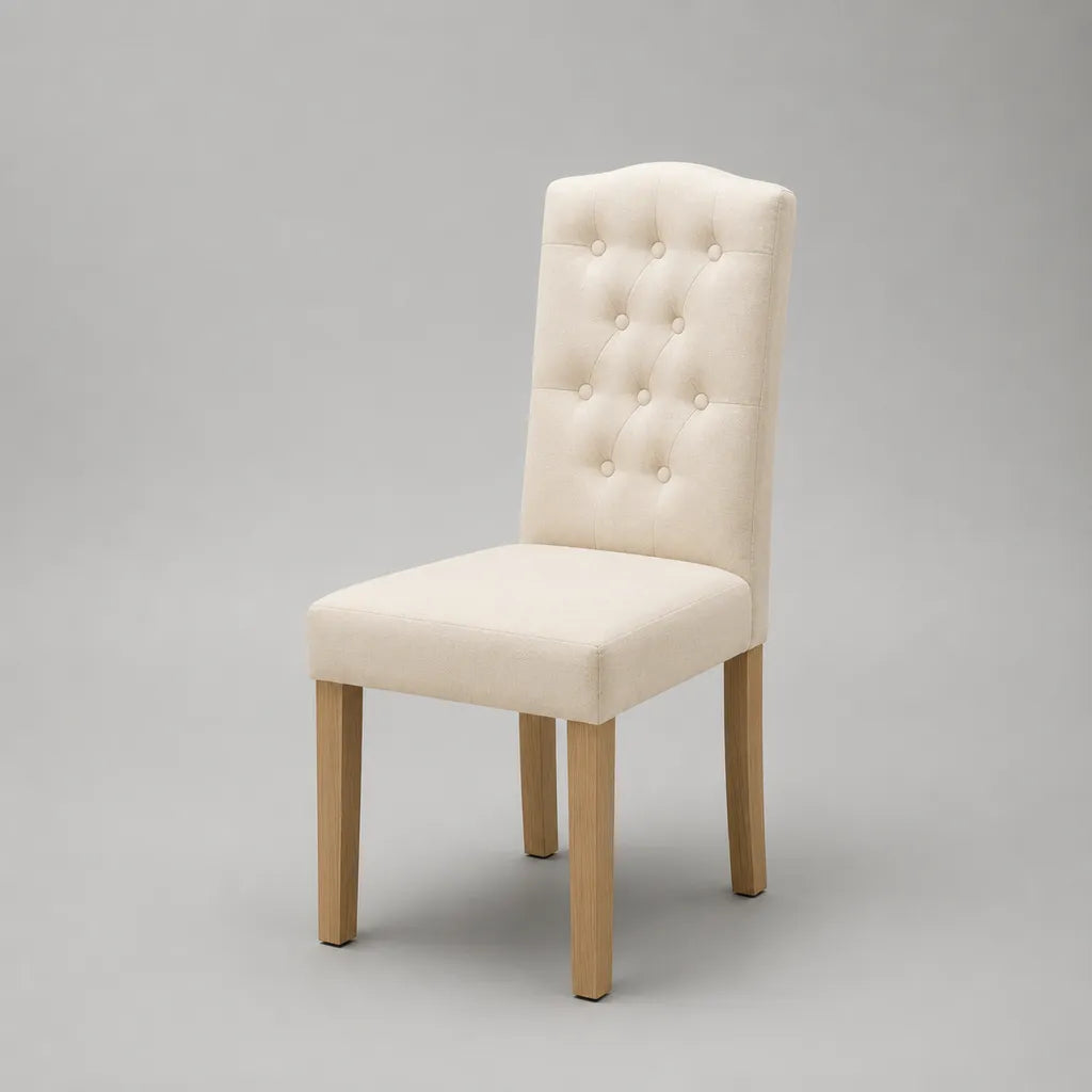 Esszimmerstuhl mit Stoffbezug und Holzbeinen, Creme/Natur, 47 × 58 × 101 cm