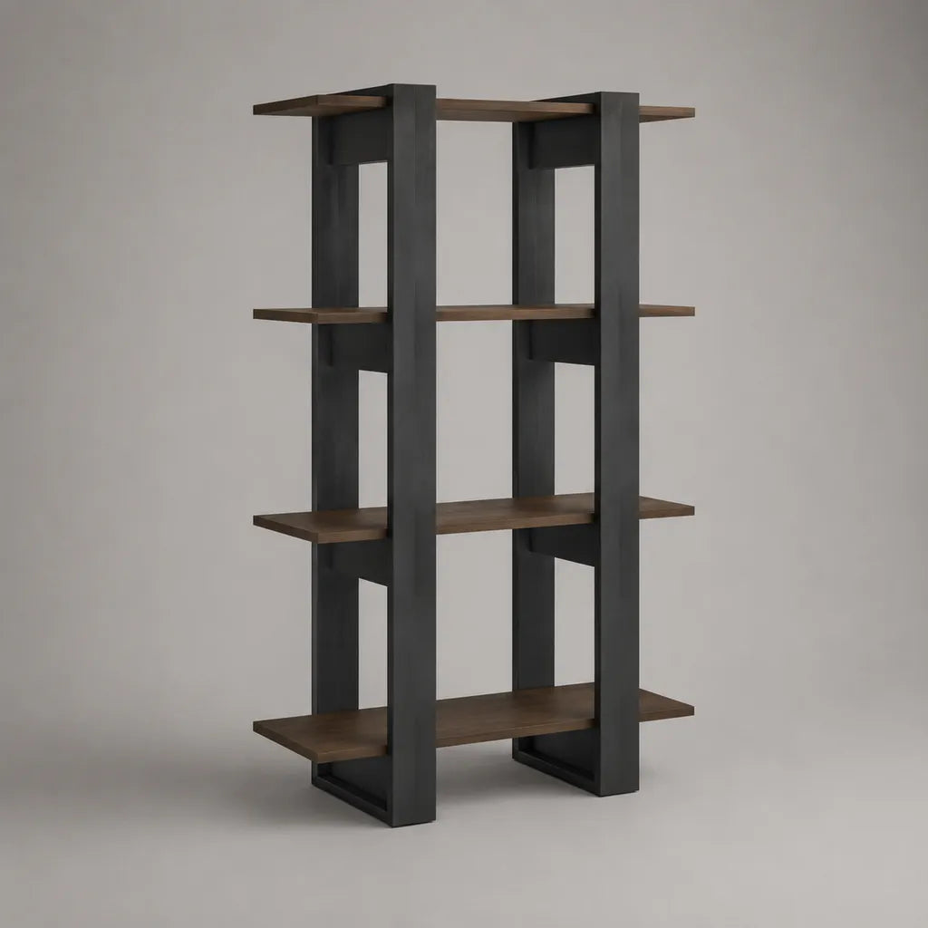 Standregal Bücherregal mit 4 MDF-Ablagen und Stahlgestell, Braun/Schwarz, 80 × 35 × 160 cm