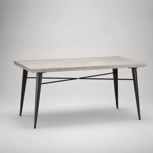 Rechteckiger Esstisch aus melaminharzbeschichteter Spanplatte und Stahl, Hellgrau in Betonoptik/Schwarz, 120 × 70 × 75 cm