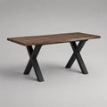 Esstisch aus Akazien-Massivholz mit Stahlgestell in X-Form, Braun/Schwarz, 160 × 80 × 76 cm