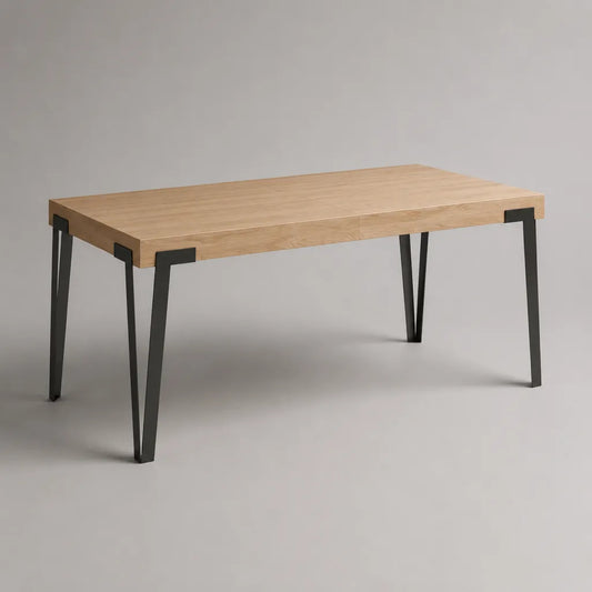Rechteckiger Esstisch mit Eichenfurnier und Stahlgestell, Natur/Schwarz, 160 x 80 x 75 cm