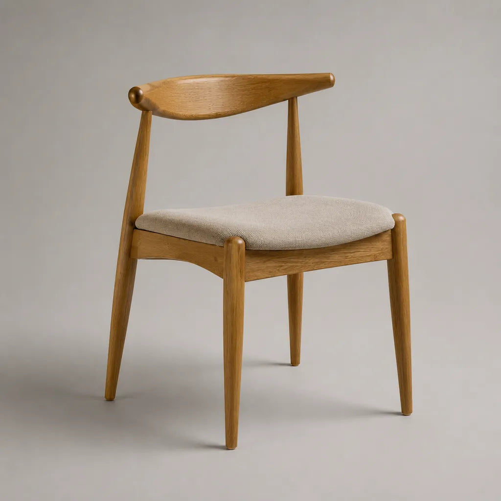 Esszimmerstuhl aus massiver Eiche mit Stoffbezug, Natur/Beige, 55 × 54 × 76 cm